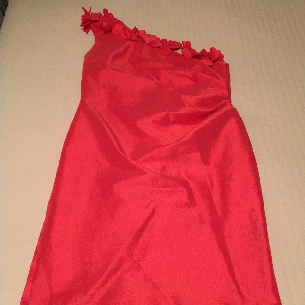 One shoulder coral dress